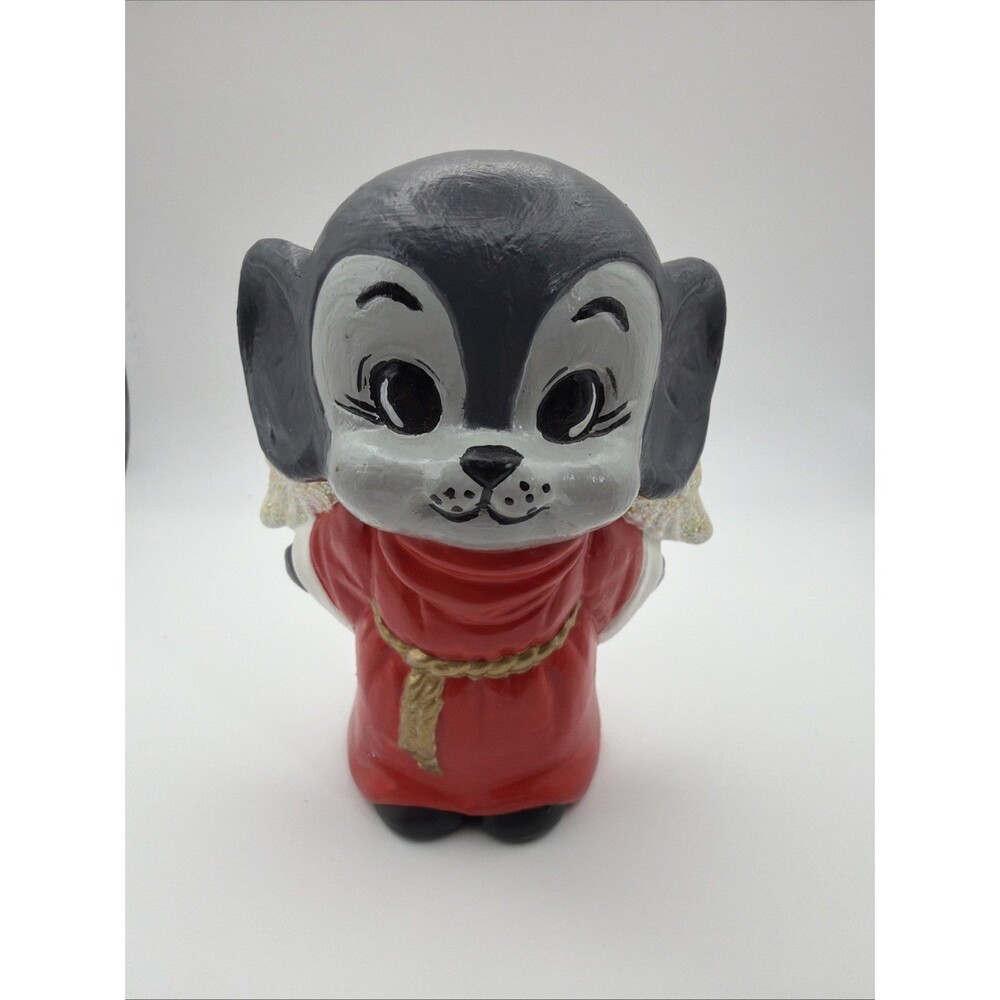 Vintage Hollow Ceramic Mold Christmas Angel Mouse Red Dress & Bow 4.5"